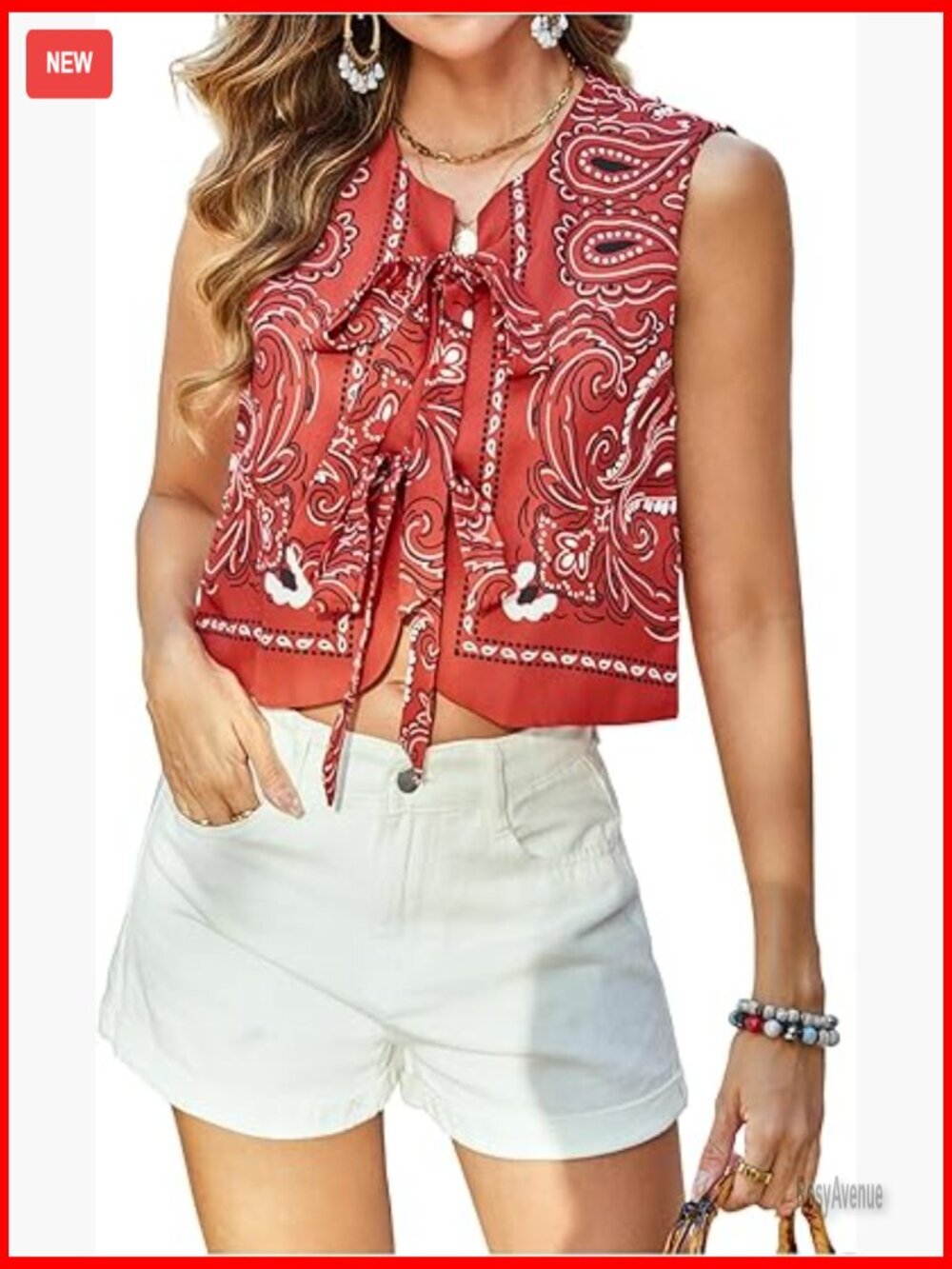 Boho Crop Tie Front Top Paisley Bow Sleeveless Western Tank
